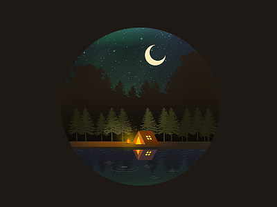 Bonfire Night bonfire campfire camping forest holidays illustration light moon night reflection shadow tent