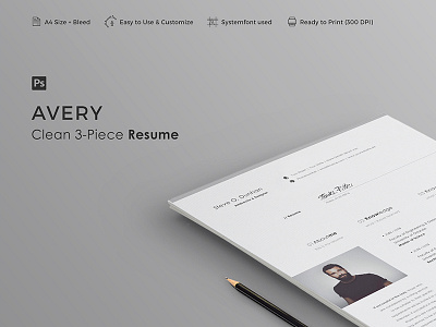 AVERY - Resume Template 3 piece resume career clean cv clean resume cover letter creative resume curriculum vitae cv minimal professional professional resume resume