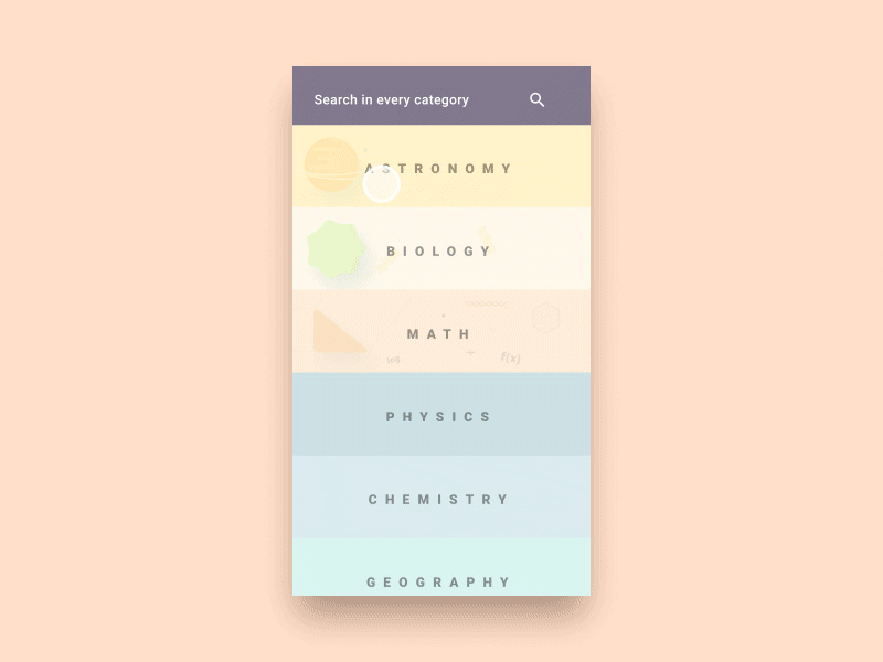 SSC - Category animation animation app category list mobile motion transition ui ux