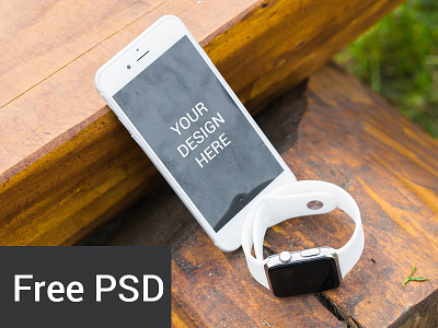 Freebie : Iphone 6s With Smart Watch Mockup 6s download effect free iphone iwatch mockup psd smartwatch table wood wooden