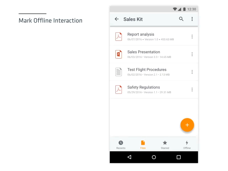 Mark Offline android animation fab interaction interface design list micro mobile ui animation