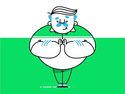 Chubster character chubby green happy illustration mustache round striped