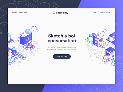 Botsociety bot chatbot layout prototype sketch