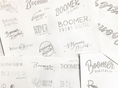 Boomer Digital Logo Sketches concept digital lettering logo logotype rocket sketch type wip