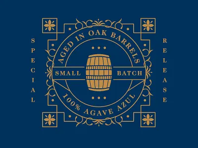 Tequila Label Detail agave badge barrel copper crest oak barrel ornamentation seal spanish tequila