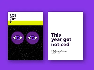 This year, get noticed ! branding colorful eyes geometric minimal playful purple sky swiss universe