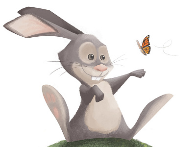 Bunny baby animals bunny butterfly illustration rabbit