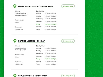 Store List list list items store store details