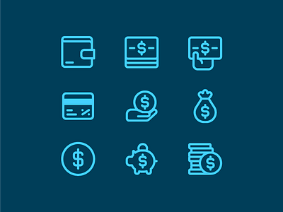 Money Set cash currency dollars icon line money outline set