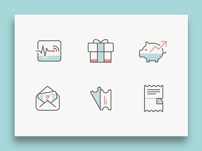 Icons for FreeCharge App app bills coupons data lifeline icon set icons minimal money mutual funds pastels payment ui