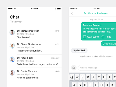 Doctor Chat card chat doctor facetime green ios minimal request simple