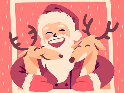 Santa and his deers christmas deers holiday hugs new year picture santa claus smile snow winter