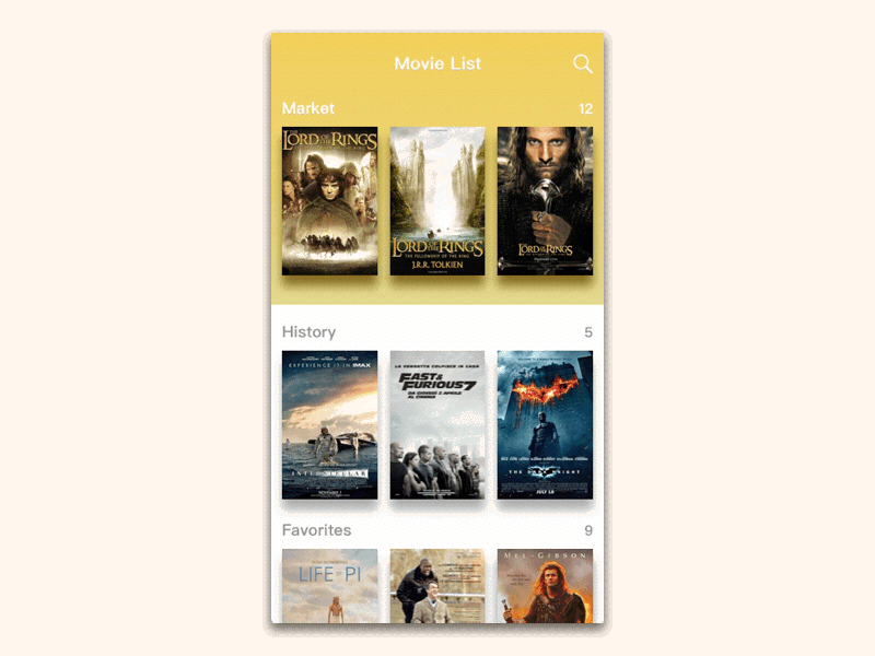 Animation of a movie APP animation app color interaction movie ue ui yellow