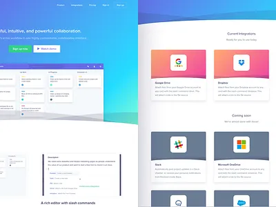 Wiplo Landing Page cards design gradient integrations purple ui wiplo