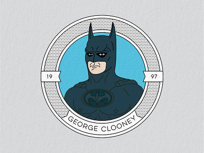 Batmen Through the Ages: George Clooney 1997 badge bat nipples batman batman robin caped crusader dark knight george clooney halftone illustration monoline