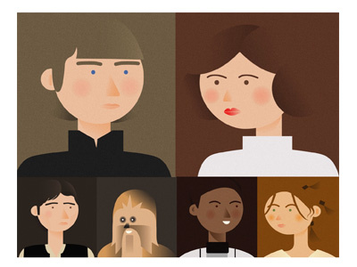 Star Wars Minimal Portraits chewie finn han solo princess leia rey skywalker star wars the force