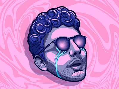 Sadboy Simon boy face glasses man marble pink portrait purple sad space tears trippy