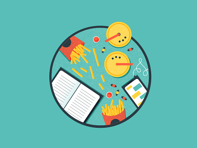 Summer Brochure Illustrations book coke fries illustration phone table vector