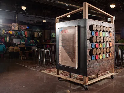 Patagonia Environment Hub art direction branding conservation exhibit installation laser engraving map retail display signage timeline wood