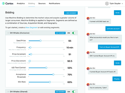 Cortex Chat UI ai automation bot chat machine bidding