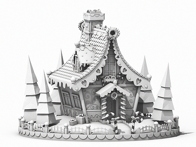 Gingerbread 3d black c4d cinema4d gingerbread house illustration white