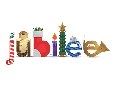 Jubilee Christmas Postcard candle christmas french horn manger ornament peppermint stocking tree