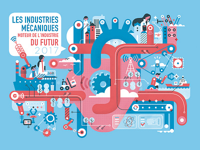 Greeting Card 2016 character design christmas city drawing france heart illustration industry robot sciencie vector