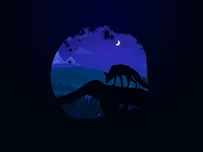 The night of forest forest hill illustration moon mountain nature night sky tree ui wolf