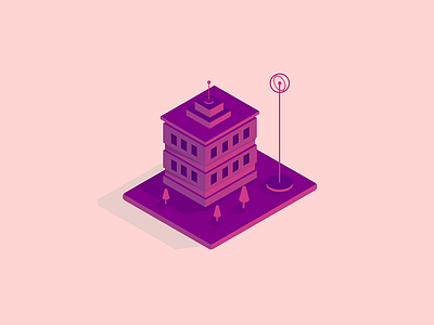 Isometric Station building illustration isometric radio signal station trees vector windows