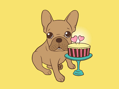 Frenchie has a Birthday animal birthday cake celebrate cute dog drawing french bulldog frenchie illustration love party pet puppy