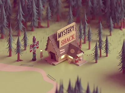 Mystery Shack 3d 3d modeling blender disney forest gravity falls isometric low poly model mystery shack totem