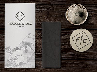 Fielders Choice Lounge baseball branding logo lounge restaurant rustic