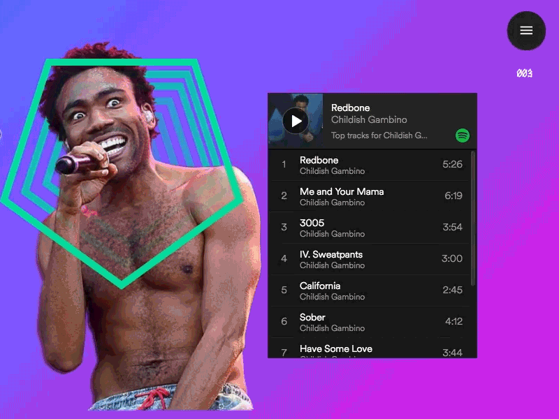 Rappers Favorite Website childish debut gambino gradient graphic invite micro spotify ui website