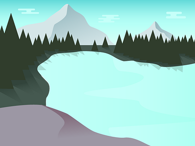 Mountain blue green illustration lake mountain pnw trees vector