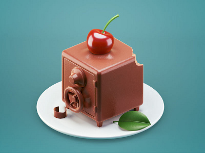 Temptation 3d c4d cake cherry chocolate dessert illustration resolution safe sweet