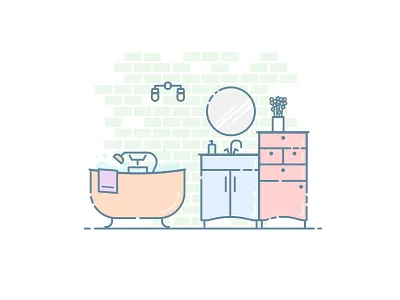 Bath time! bath bathroom brick wall bubbles cute home icon