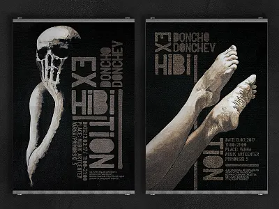 DonchoDonchev Exhibition Posters black canvas drawing exhibition legs painting poster skull typography