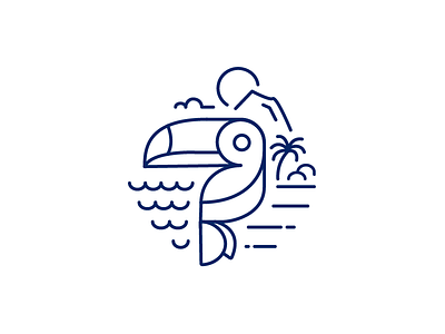 Toucan beach branding clouds costa rica illustration line art logo palm tree sun toucan tropical volcano