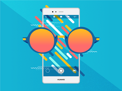 Huawei Social Media Illustration Sunglasses 2d flat design gradient huawei illustration mobile summer vector waves