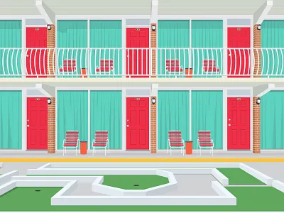 Motel Doors americana crazy golf flat illustration mid century modern mini golf motel motor inn post war vector