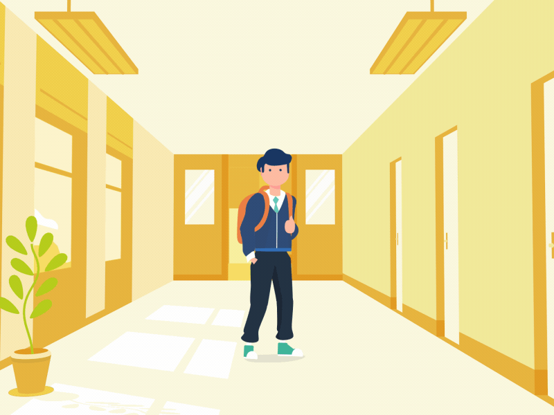 School boy 2d animation ball boy character cityscape motiongraphics school transition yard