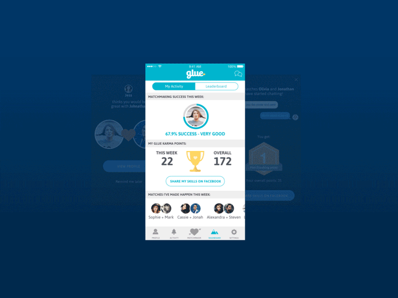Glue Carousel animation dating dating app ios app matchmaking photoshop principle romance ux design