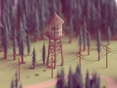 Gravity falls 3d 3d modeling blender disney isometric low poly model renders water tank