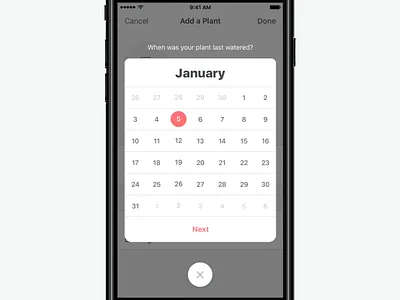 Water Scheduler Screen - WIP 6 calendar gardening ios iphone mobile planner plant schedule todo water wip