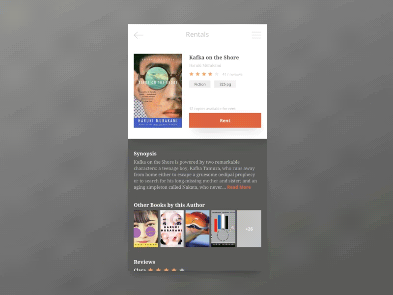 Book Rental App animation app books cards design mobile motion principle rental ui