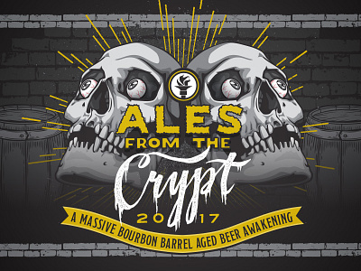 Indiana City Beer Art - Ales From the Crypt beer bricks burst craft creepy halloween label rays skull