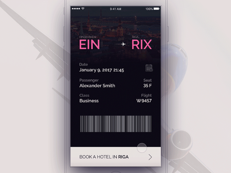 Plane ticket UI animation dark hire hotel interface latvia plane principle ticket ui uiux