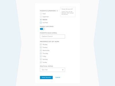 Fun Form checkbox dropdown form input field radio radio buttons toggle tooltip