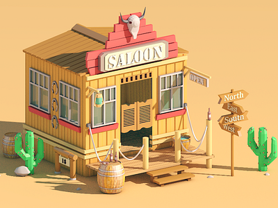 Wild West c4d cinema4d design illustration isometric lowpoly movie saloon western wildwest