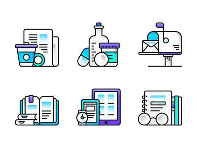 Icon Style V1 books devices flat icons line medicines news notebook postboox